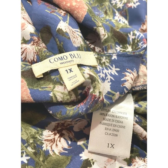 size 1x blouse/top Como Blu roll tab sleeves floral lightweight v-neck - Picture 2 of 11
